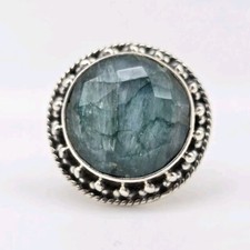 Natural Emerald Sterling Silver Ring Size 6.75 Green