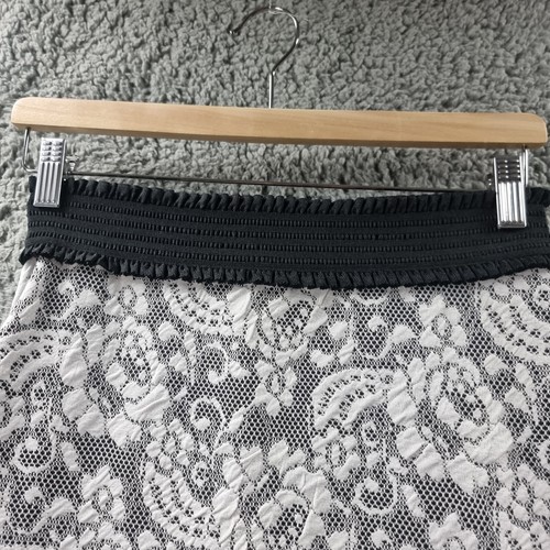 NOW Womens Skirt Size 8 Ivory Black Lace Stretch Knit Pencil Midi - Afbeelding 4 van 13