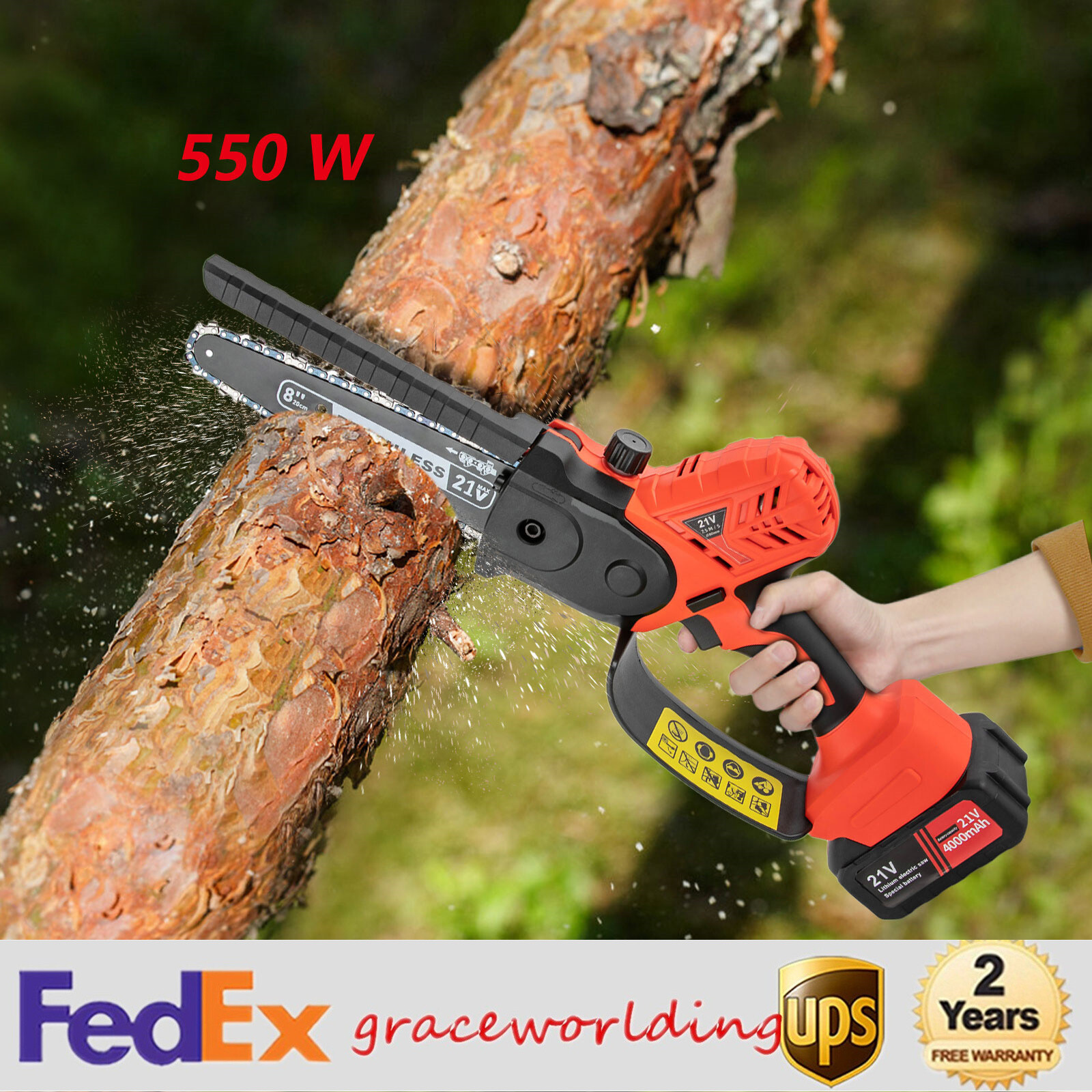 Portable 8 Inch Mini Brushless Chainsaw Cordless Chain Saw W/ Dc Motor & Charger