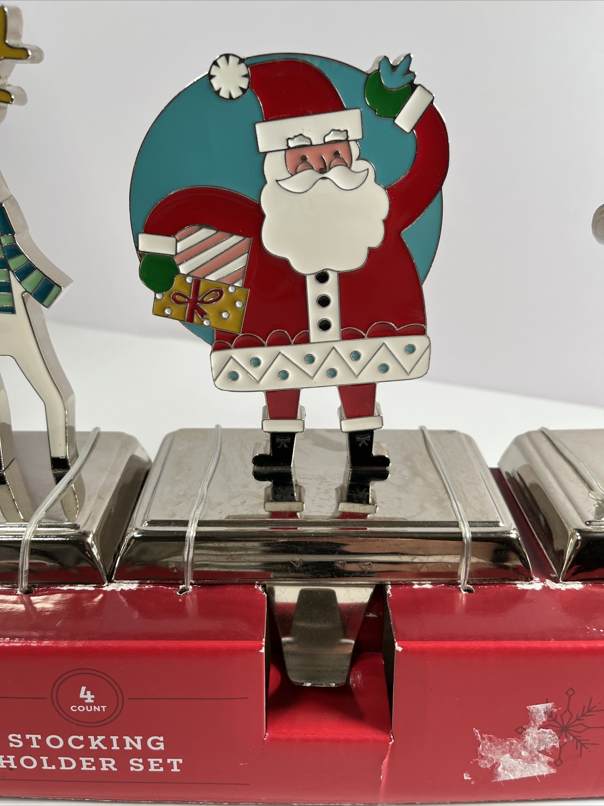 NEW 4 Christmas Stocking Holder Set Penguin Snowman Santa Deer