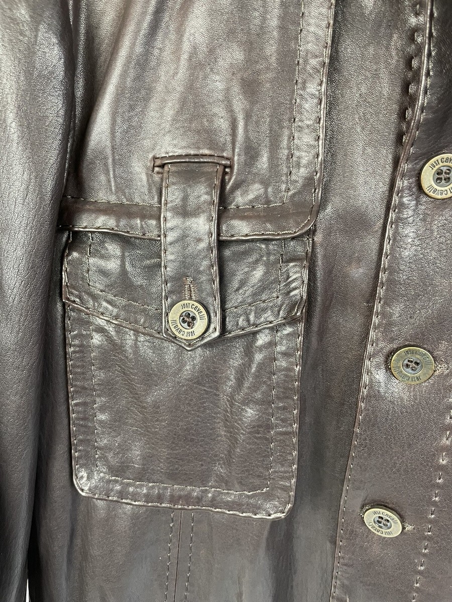Roberto Cavalli Just Cavalli Brown Leather Men's Jacket Size