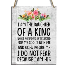 Christian Hanging Sign Scripture I Am The Daughter Of A King Floral Religious...