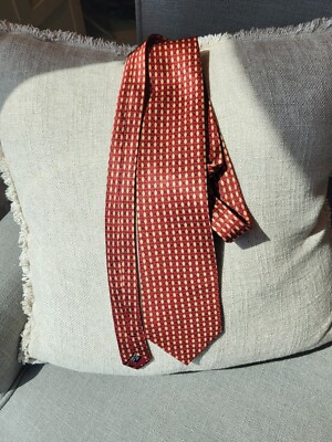 Cape Cod Neckwear Red with Gold Diamond Pattern 100% Silk Made in USA