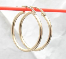 1" All Shiny Round Tube Hoop Earrings 14K Yellow Gold Plated Silver 2mm X 25mm