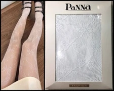 Panna fantasy women's reticulated tights lace flowers bow on a mesh base White