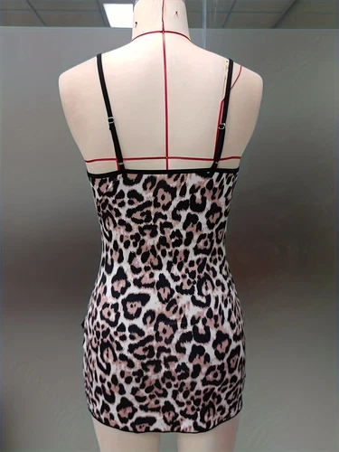Mujeres Sexy-Leopardo-Lencería Babydoll Transparente Mini Vestido Prendas para dormir Prendas para dormir Tanga - Imagen 31 de 87