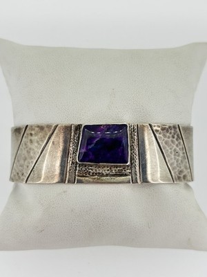 Hand Wrought Sterling Silver Charoite Cuff Signed CNS Vintage
