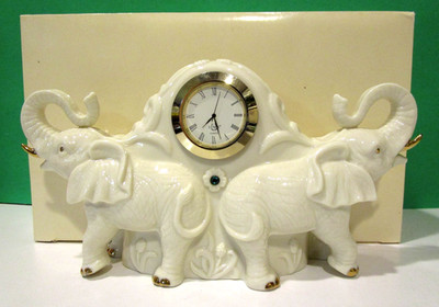 LENOX MAJESTIC ELEPHANT CLOCK sculpture -- Tested - New Battery -- NEW in BOX