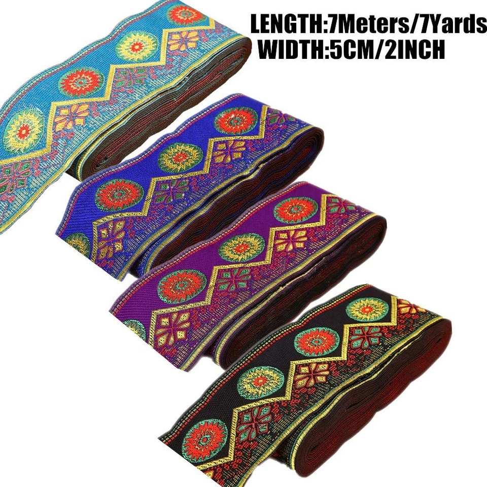 Sunrise Sunset Mountain Jacquard Ribbon Suzani Floral Trim 2" Gold 7 Yards - Image 2 of 4