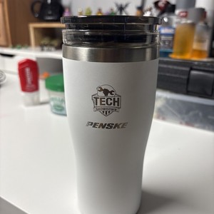 TOADFISH Travel Tumbler White with suction cup bottom and Penske Logo
