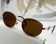 Women  s Oval Sunglasses Gold Metal Frame Brown Tinted Plastic Lenses