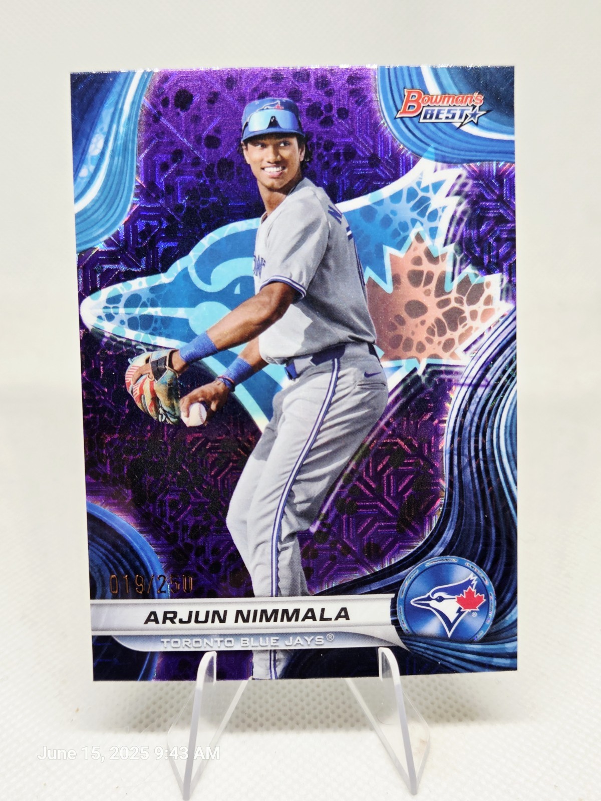 2024 Bowman's Best Arjun Nimmala Purple Mojo Refractor Prospects Card 19/25