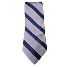 Lauren Ralph Lauren Mens Silk Stripe Tie Navy Blue Silver Grey Hand Made Italy