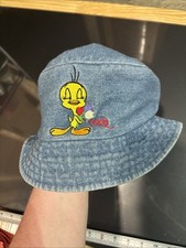 Vintage 1998 Looney Tunes Tweety Bird Denim Bucket Hat Kids
