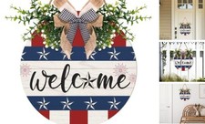4th of July Welcome Sign for Front Door Decorations Patriotic Memorial Day