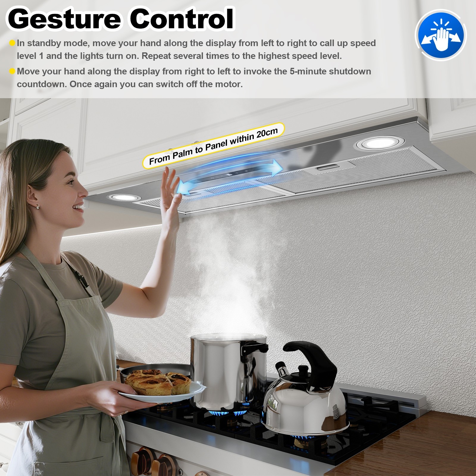 Hotte encastrable KICHPOWER 72 cm finition premium en acier et verre tactile