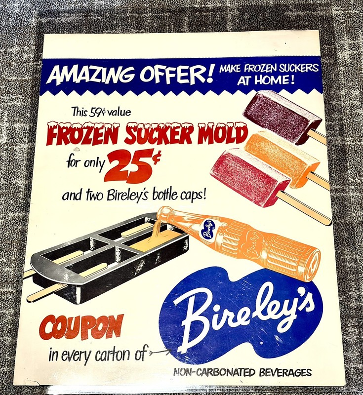 Vintage 1950s Bireley's Soda Advertising Poster NOS 17 x 22