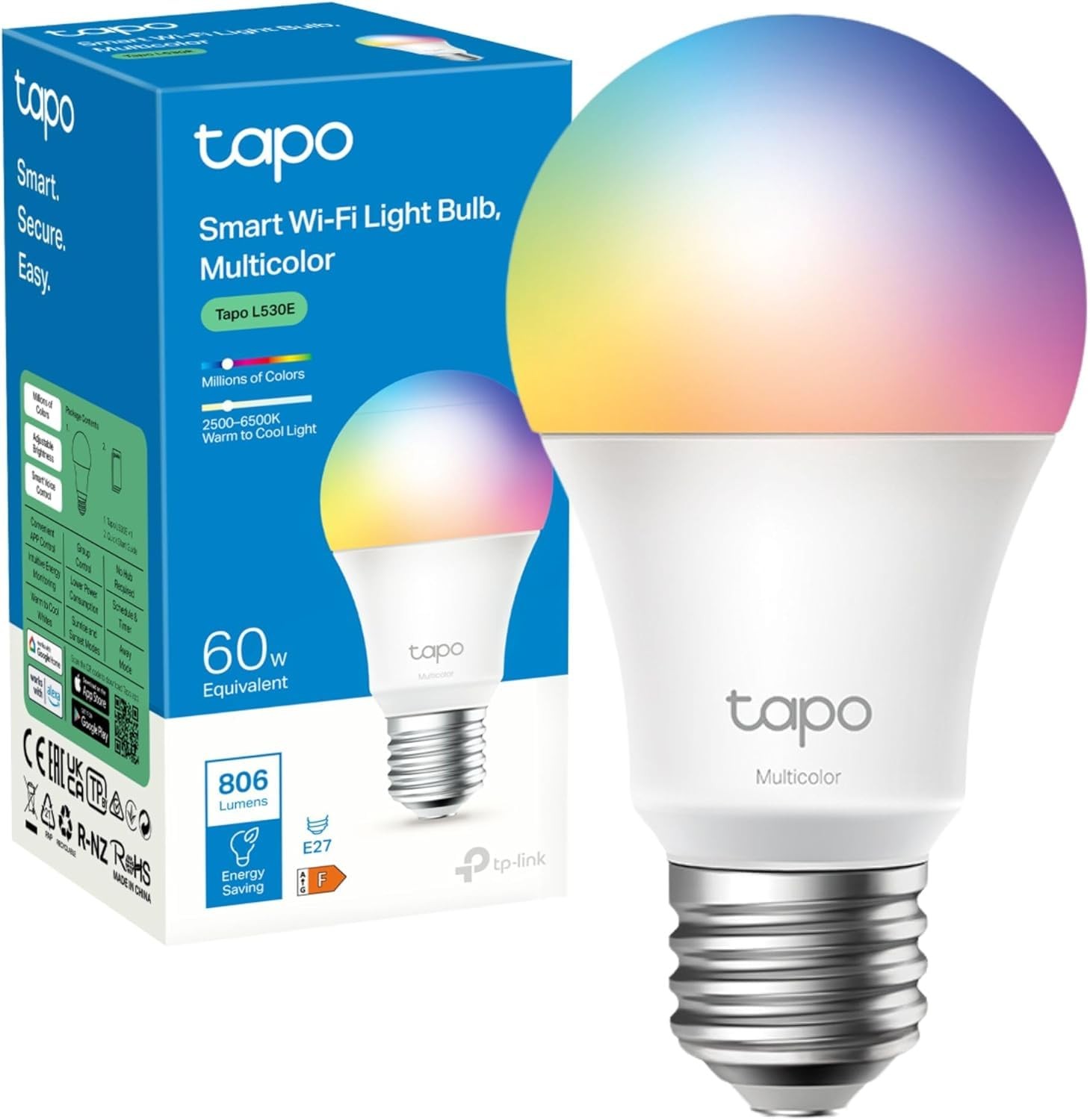 Tapo By Tp-Link Light Smart Bulb E27 Multicolour, Tapo L530e - Image 2