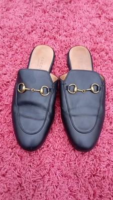 Gucci Horsebit Black Leather Flats  Mules Princeton Slippers Size 36