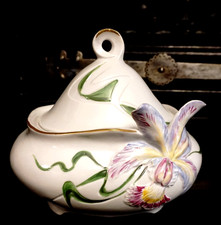 Jugendstil Scheibe-Alsbach Porzellan  Dose Orchidee Zuckerdose