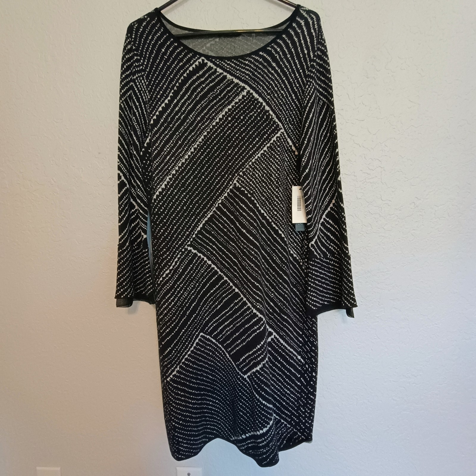 NWT NIC+ZOE Abstract Knit Sweater Dress Large Black White Long Sleeve Stretchy
