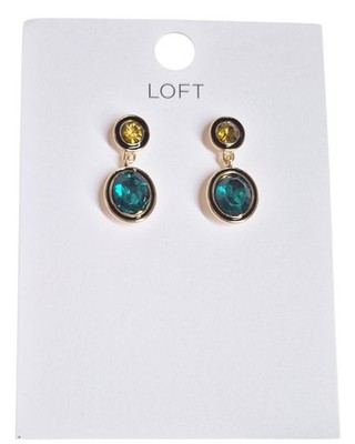 Loft Enamel Sparkle Drop Earrings Deep Spruce Green Multi-Color Goldtone New