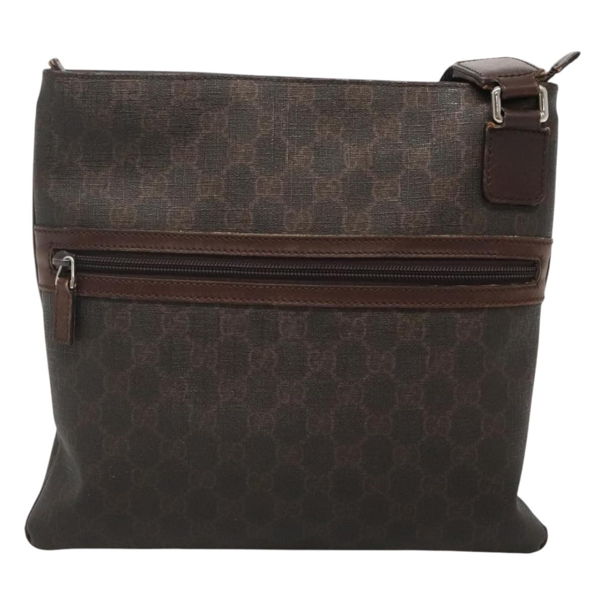 GUCCI GG Supreme Shoulder Bag PVC Outlet Brown Silver 264217 Auth