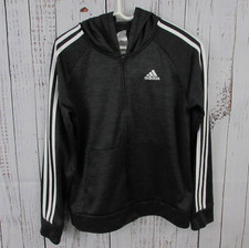 Adidas Youth Boys Large 14/16 Full Zip Hoodie Black Gray 3-Stripes Logo AP5525