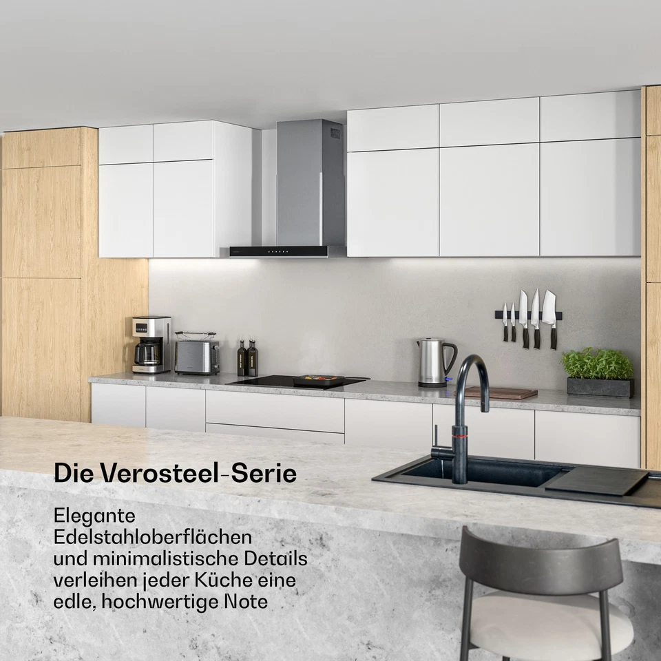 Verosteel Dunstabzugshaube 60cm Wandhaube Edelstahl/Glas 881 m³/h minimalistisch - Bild 2 von 4