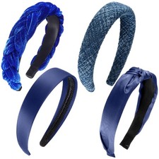 4 PCS Navy Blue Headband Knotted Criss Cross Satin Velvet Braided Hair Bands