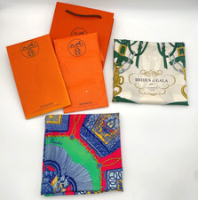 Auth Hermes Carré 90 BRIDES de GALA/Poste Cavalerie Silk Scarf 2Pcs W/B BA060480