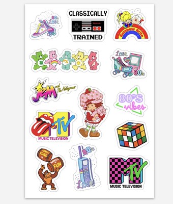 Sticker Sheet Nostalgic 80s cartoon tv shows characters permanent vinyl decal