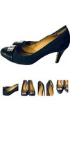 Coach Whitney Patent Leather Black Heels Shoes Monogram Buckle Size 8 B Luxury