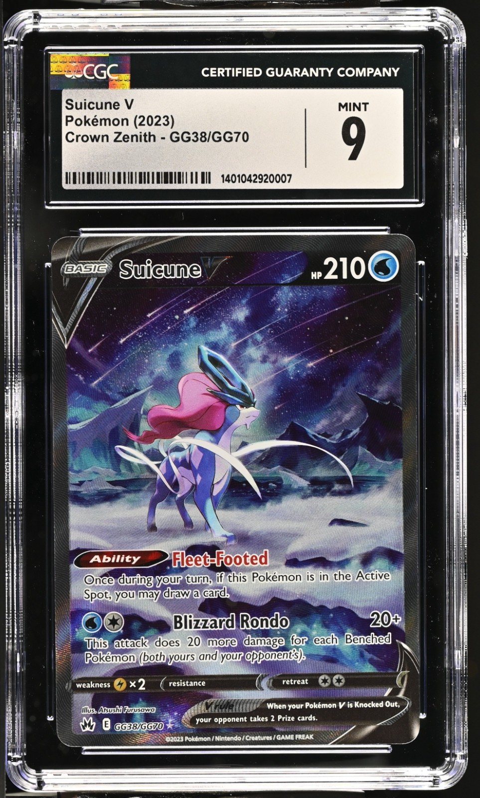 Suicune V GG38/GG70 Crown Zenith: Galarian Gallery Holo CGC 9 MINT
