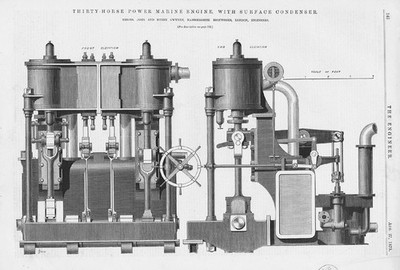 JOHN & HENRY GWYNNE 30 PS Marine Engine Antique Engineering Print 1875