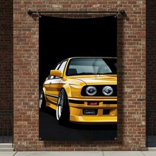 BMW M3 Classic E30 Yellow Vintage Car Banner Flag 3x5 ft Garage Automotive