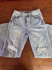 Judy Blue 90s Straight Jeans Distressed Light Wash High Rise Denim Size 7/28