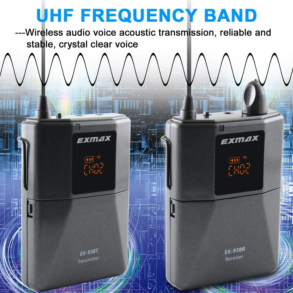 UHF-938 UHF Acoustic Transmission Wireless Headset Microphone Audio Tour Guid... - Image 2 of 4