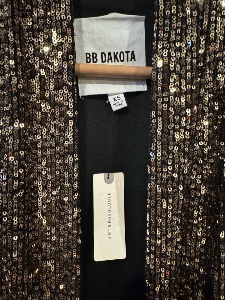 Chaqueta de Noche BB Dakota Lentejuelas Plumero Cárdigan XS Formal Clásico Anthropologie Foto 2 de 4