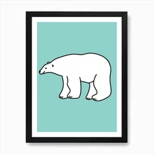 Polar Bear Pattern On Mint Art Prin Framed Wall Art Poster Canvas Print Picture