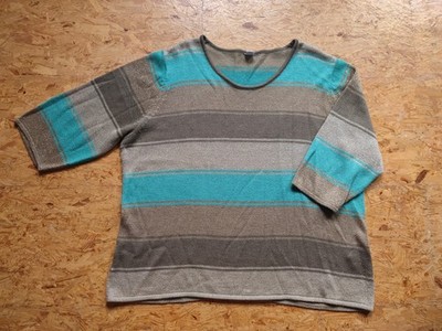 beige-türkisener Strick-Pulli & Goldgarn in Gr. 52 von AproductZ