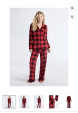 Joyspun Women  s Stretch Velour Notch Collar 2-Piece Pajama Set Size XL