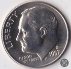 1987-D AU 10C Roosevelt Dime A1112 — photo 1