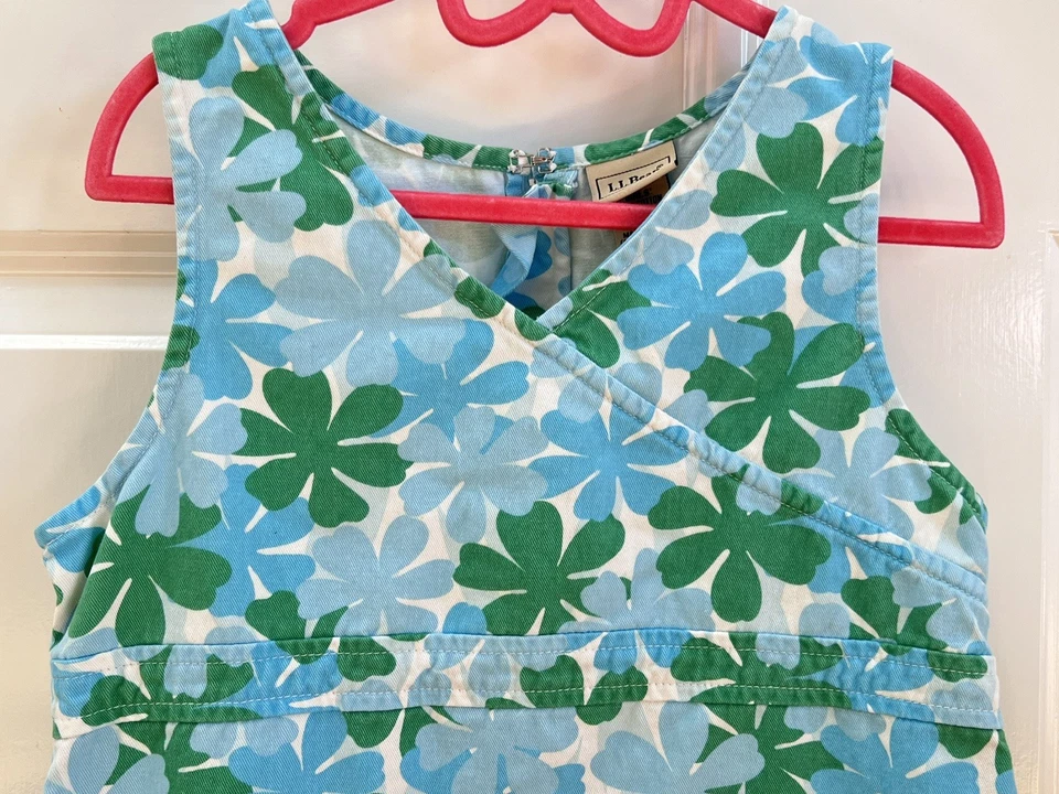 LL Bean Vintage 90s Girls Blue Floral Cotton Dress Jumper Size 10 Made in Peru - Image 2 of 4