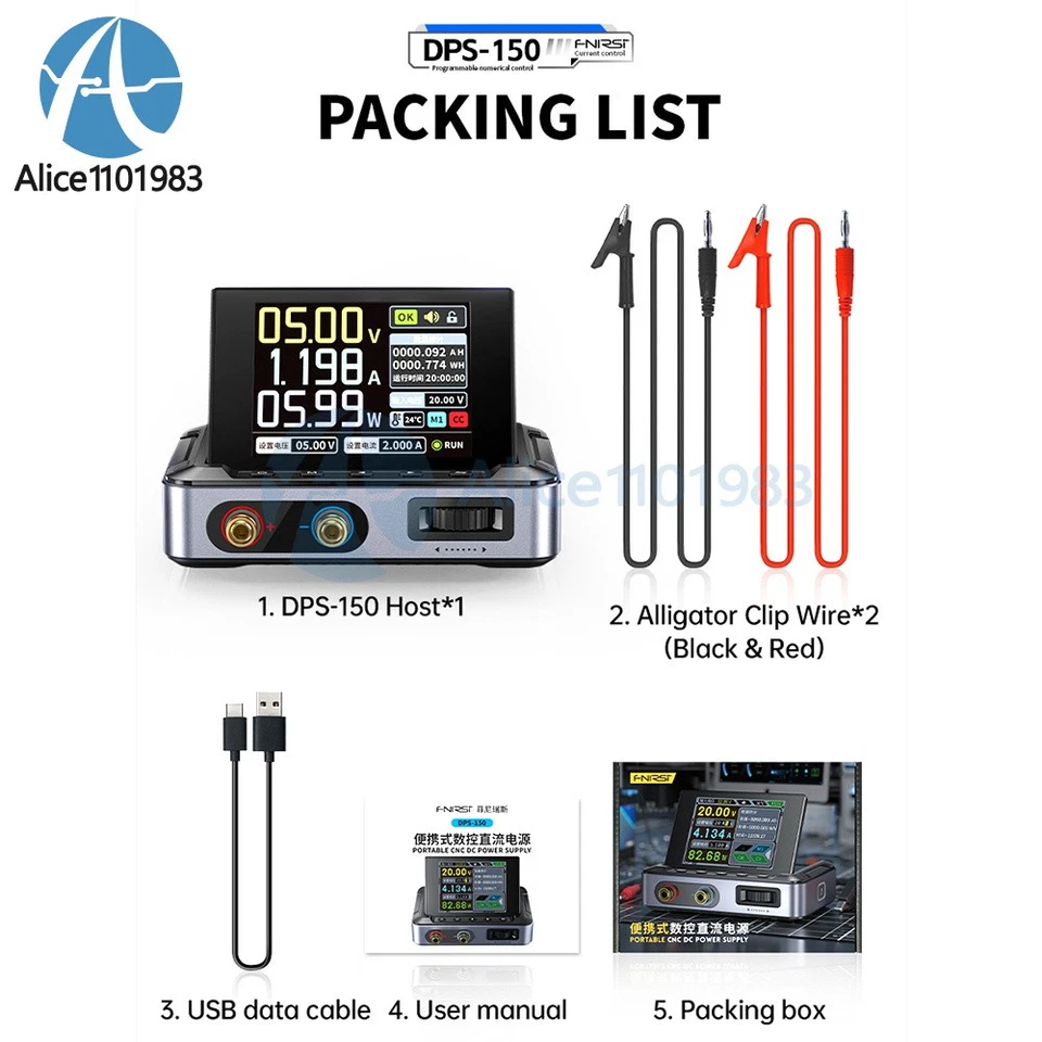 FNIRSI DPS150 Portable CNC DC Power Supply Adjustable 30V 5A 150W Volt Regulator - Image 3 of 4