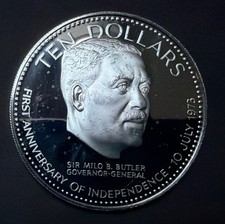 1974 Bahamas 10 Dollars  PROOF .925 Silver Coin-50MM-KM #68a-MINTAGE=43,000