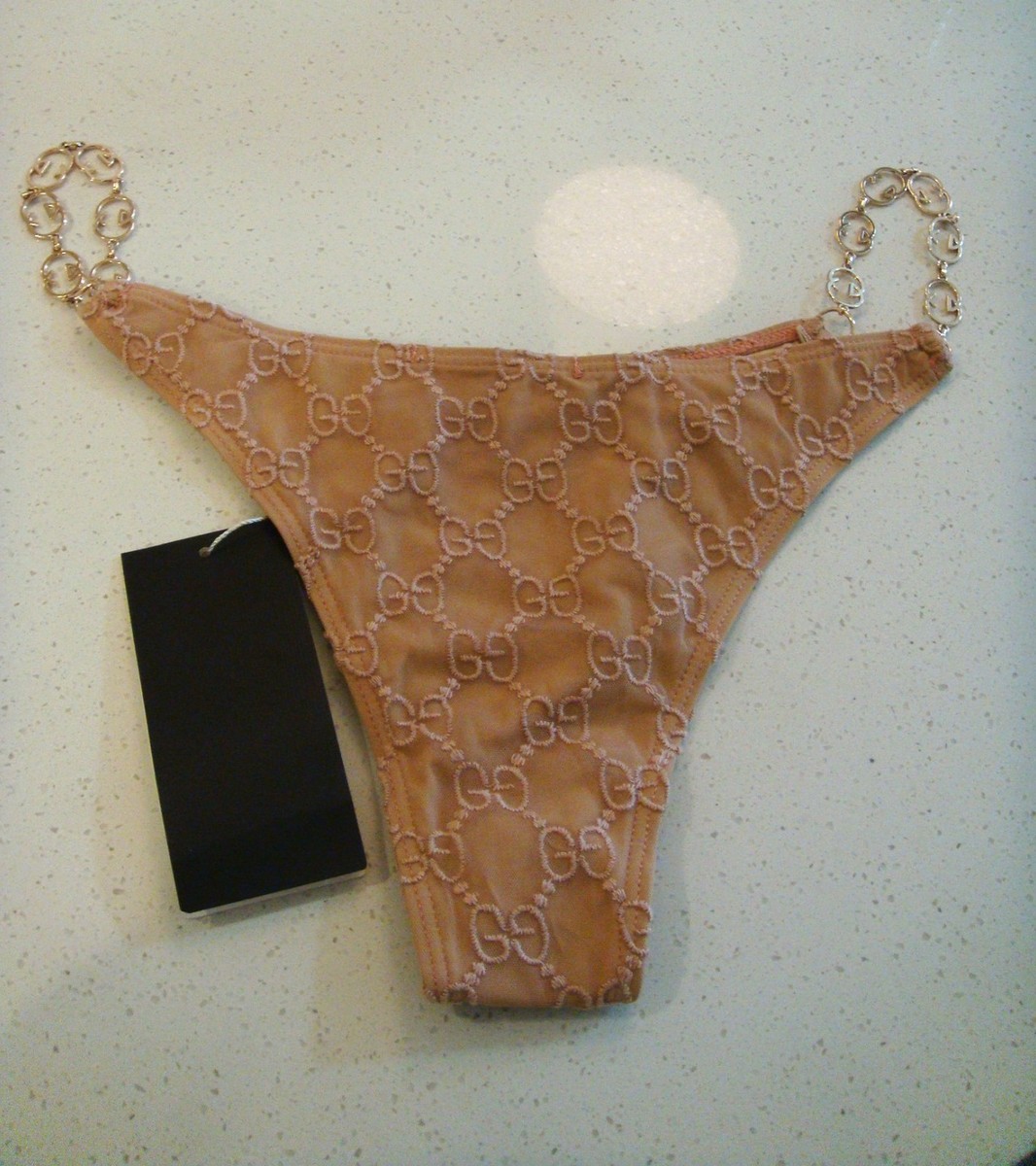 NWT SZ L Gucci GG Logo Chain Blue Swim Bikini Bottom | eBay