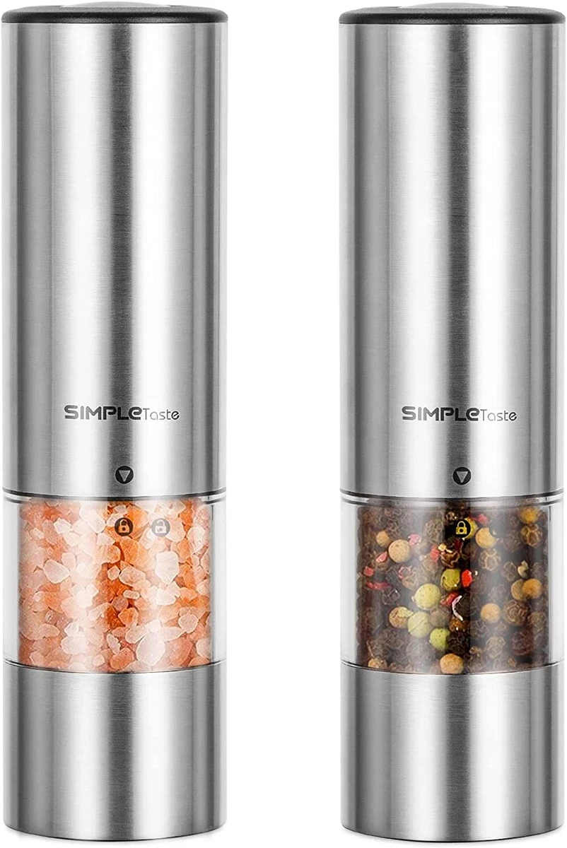 SIMPLETASTE Electric Salt Pepper Grinder Set One Hand Stainless