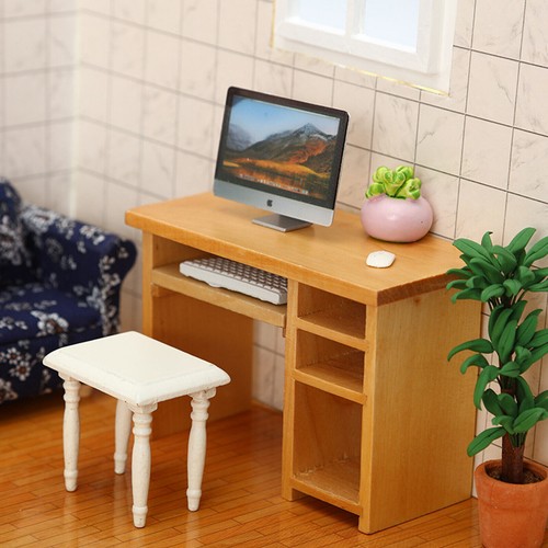 1:12 Dolls house Computer Desk with Mouse and Keyboard Bedroom Study Furniture - Picture 16 of 24