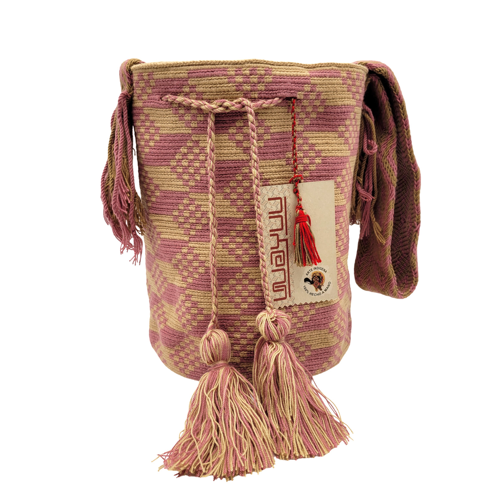 2 COLORES Colombiano Grande Hecho a Mano Tribu Wayuu Mochila Cubo Bolso Boho ROSA